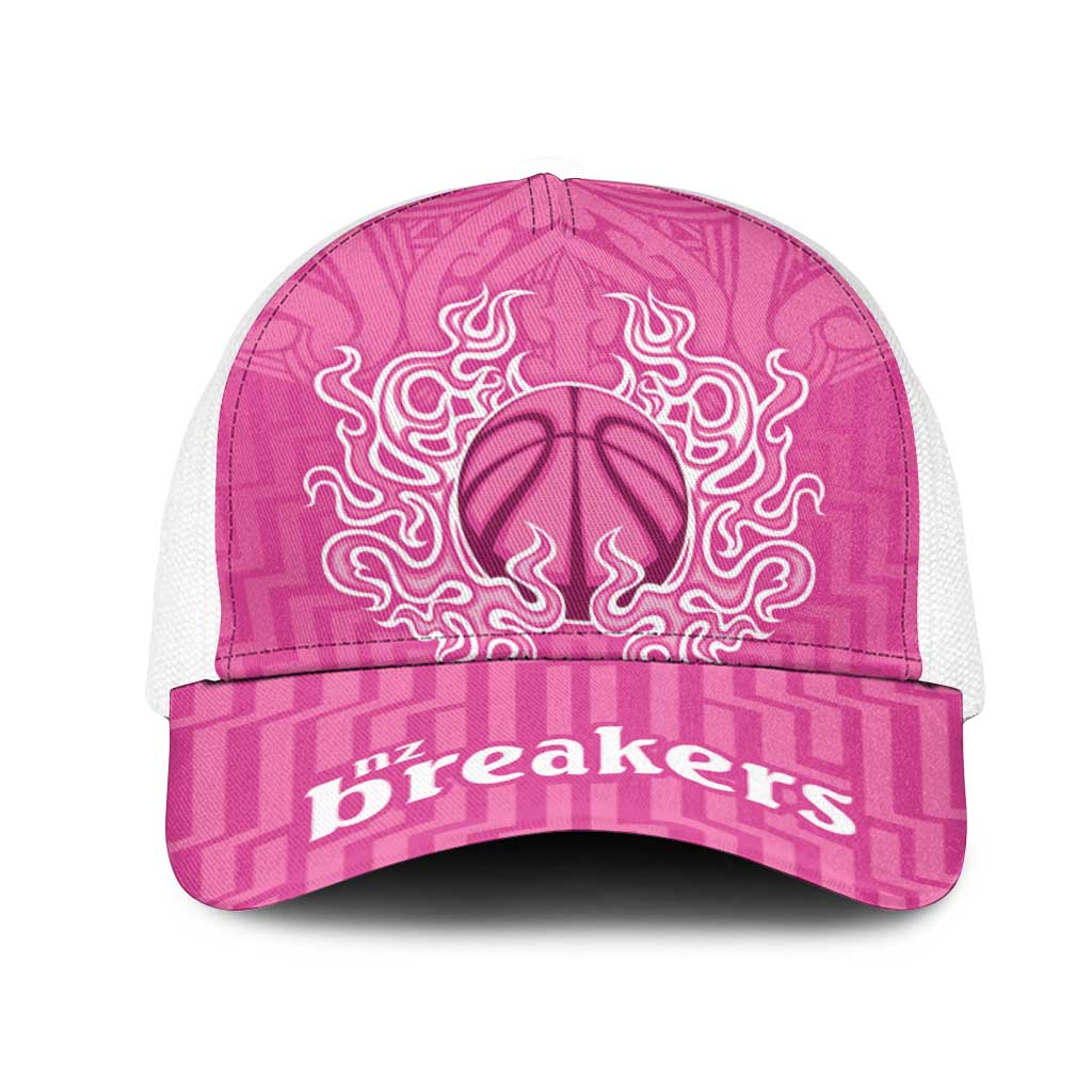 New Zealand Mesh Trucker Cap Fire Basketball Maori Tribal Pink - Aussie Hoodie