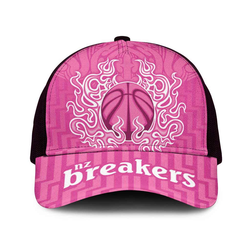 New Zealand Mesh Trucker Cap Fire Basketball Maori Tribal Pink - Aussie Hoodie