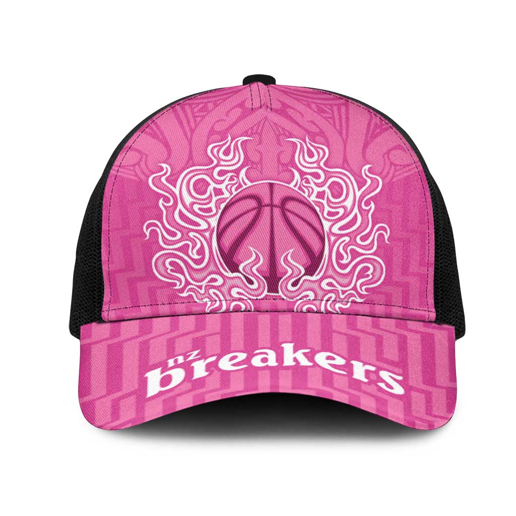 New Zealand Mesh Trucker Cap Fire Basketball Maori Tribal Pink - Aussie Hoodie