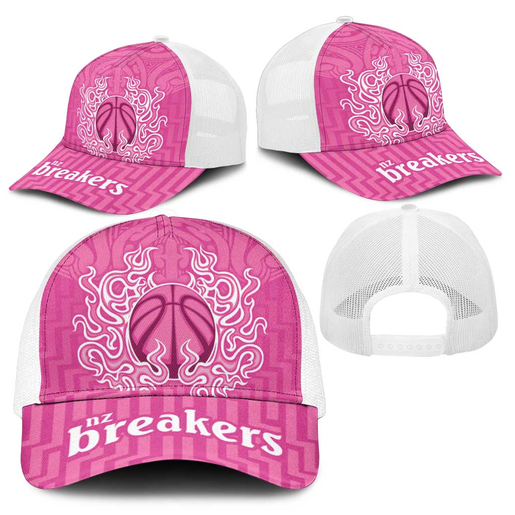 New Zealand Mesh Trucker Cap Fire Basketball Maori Tribal Pink - Aussie Hoodie