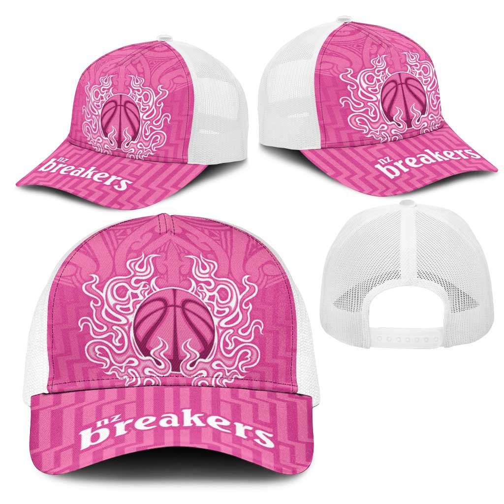 New Zealand Mesh Trucker Cap Fire Basketball Maori Tribal Pink - Aussie Hoodie