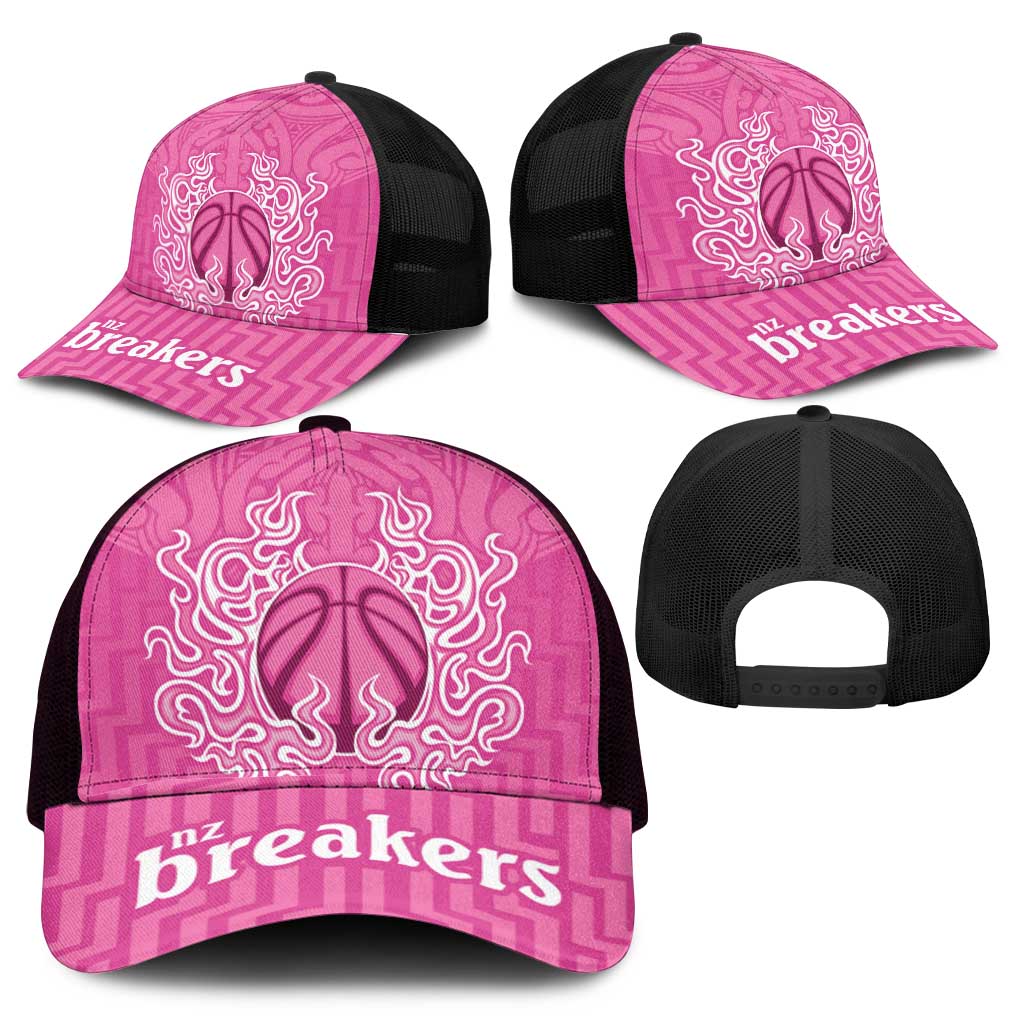 New Zealand Mesh Trucker Cap Fire Basketball Maori Tribal Pink - Aussie Hoodie