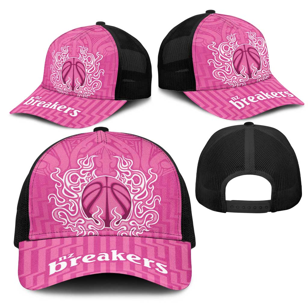 New Zealand Mesh Trucker Cap Fire Basketball Maori Tribal Pink - Aussie Hoodie