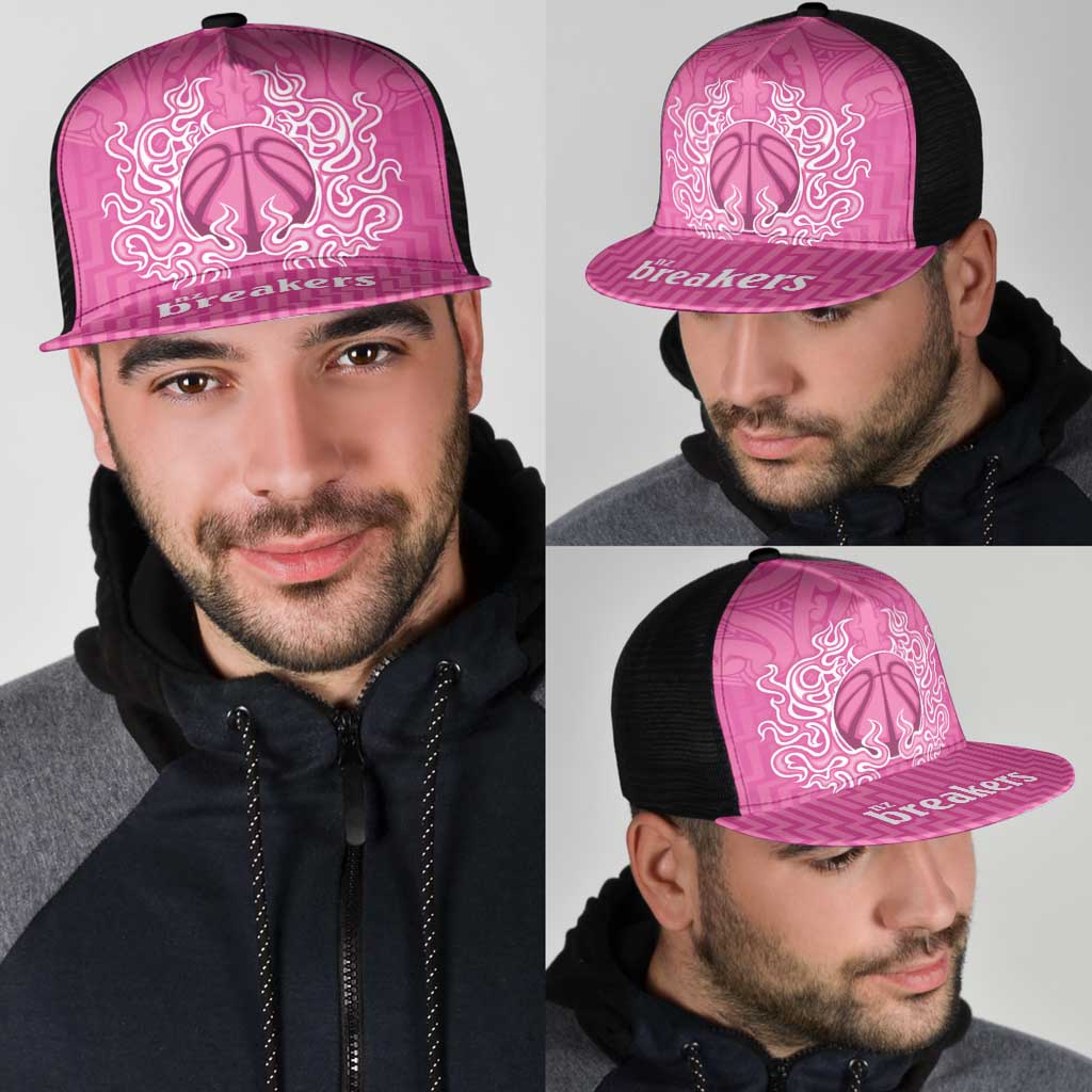 New Zealand Mesh Trucker Cap Fire Basketball Maori Tribal Pink - Aussie Hoodie