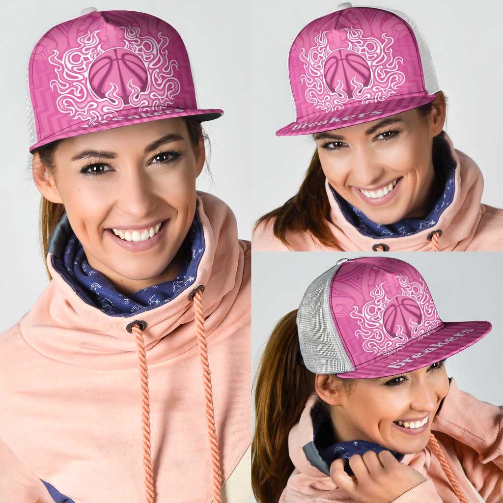 New Zealand Mesh Trucker Cap Fire Basketball Maori Tribal Pink - Aussie Hoodie