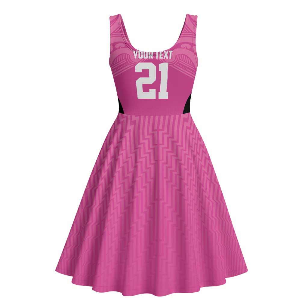 New Zealand Custom Midi Dress Fire Basketball Maori Tribal Pink - Aussie Hoodie