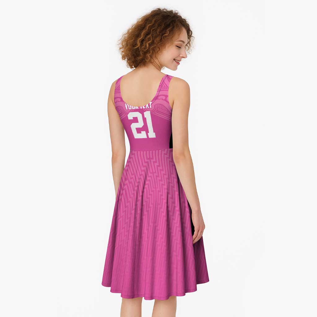 New Zealand Custom Midi Dress Fire Basketball Maori Tribal Pink - Aussie Hoodie
