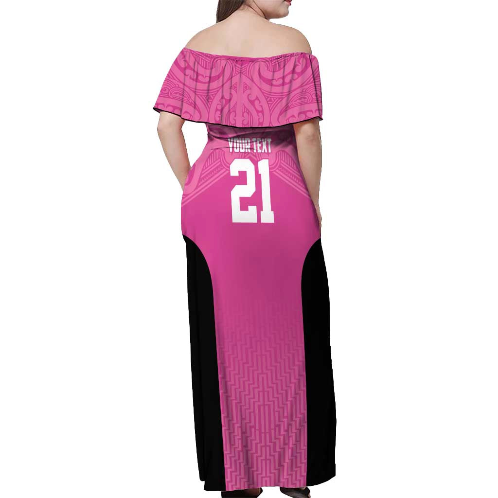 New Zealand Custom Off Shoulder Maxi Dress Fire Basketball Maori Tribal Pink - Aussie Hoodie