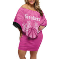 New Zealand Custom Off Shoulder Short Dress Fire Basketball Maori Tribal Pink - Aussie Hoodie