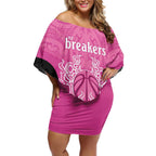 New Zealand Custom Off Shoulder Short Dress Fire Basketball Maori Tribal Pink - Aussie Hoodie