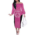 New Zealand Custom Off The Shoulder Long Sleeve Dress Fire Basketball Maori Tribal Pink - Aussie Hoodie