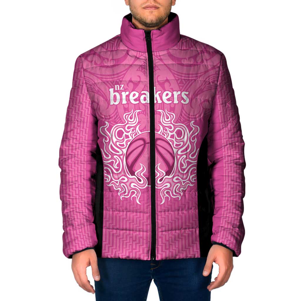 New Zealand Custom Padded Jacket Fire Basketball Maori Tribal Pink - Aussie Hoodie