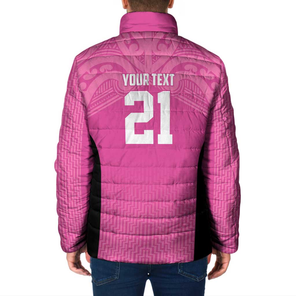New Zealand Custom Padded Jacket Fire Basketball Maori Tribal Pink - Aussie Hoodie