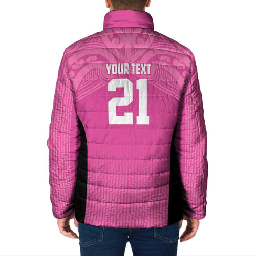 New Zealand Custom Padded Jacket Fire Basketball Maori Tribal Pink - Aussie Hoodie