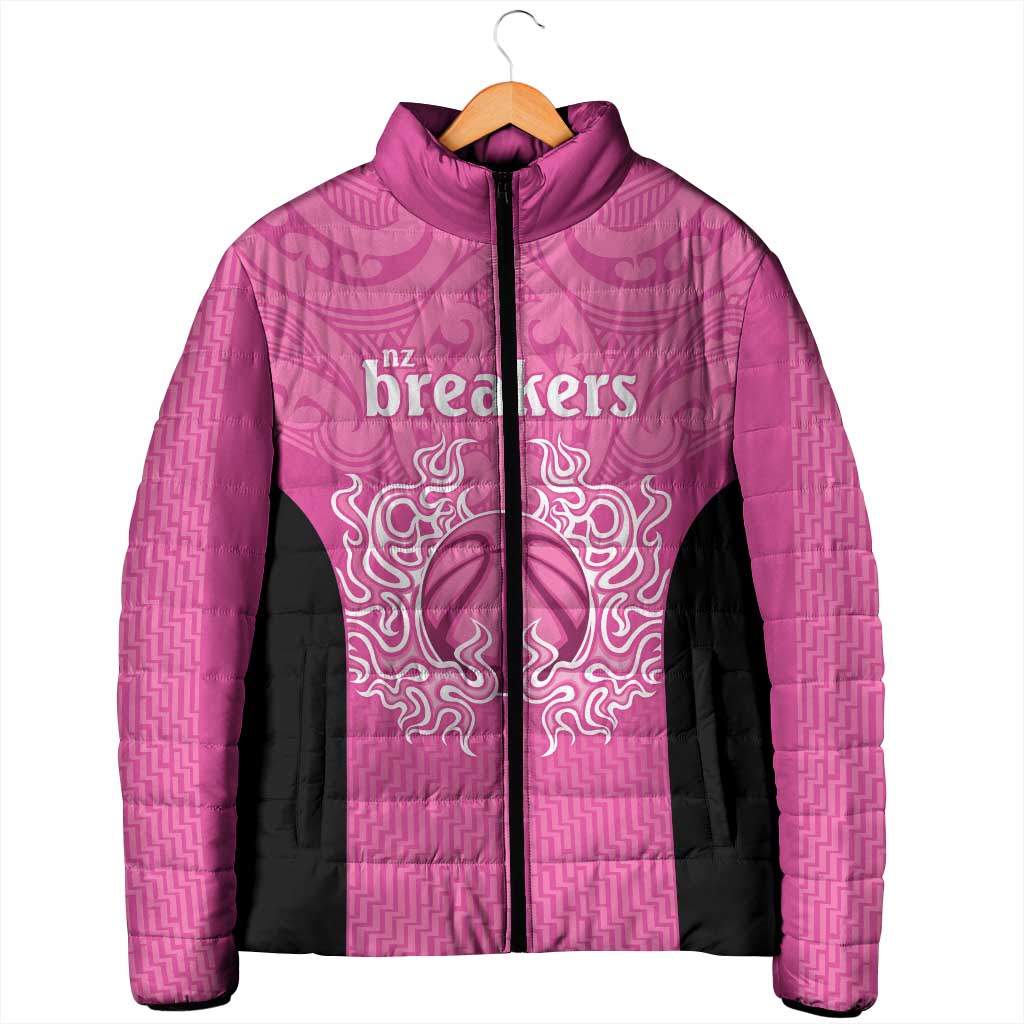 New Zealand Custom Padded Jacket Fire Basketball Maori Tribal Pink - Aussie Hoodie