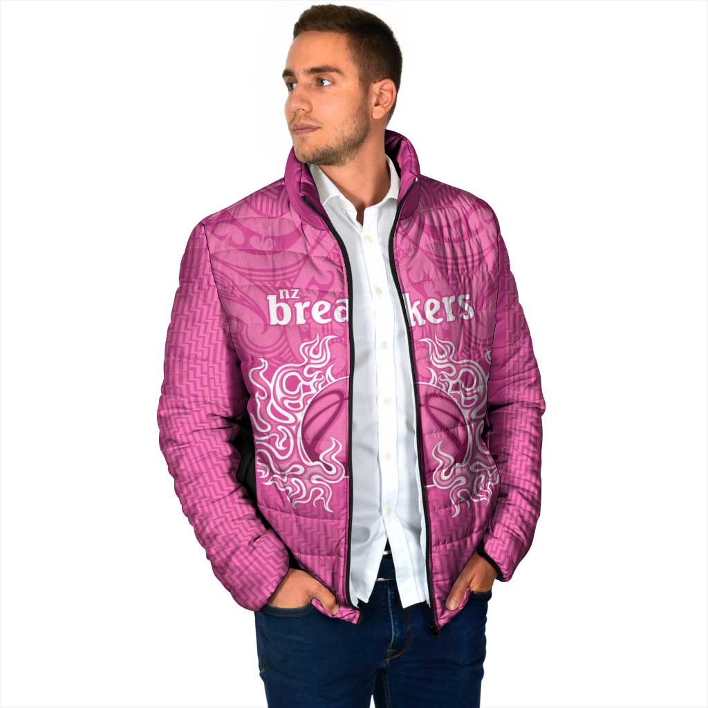 New Zealand Custom Padded Jacket Fire Basketball Maori Tribal Pink - Aussie Hoodie