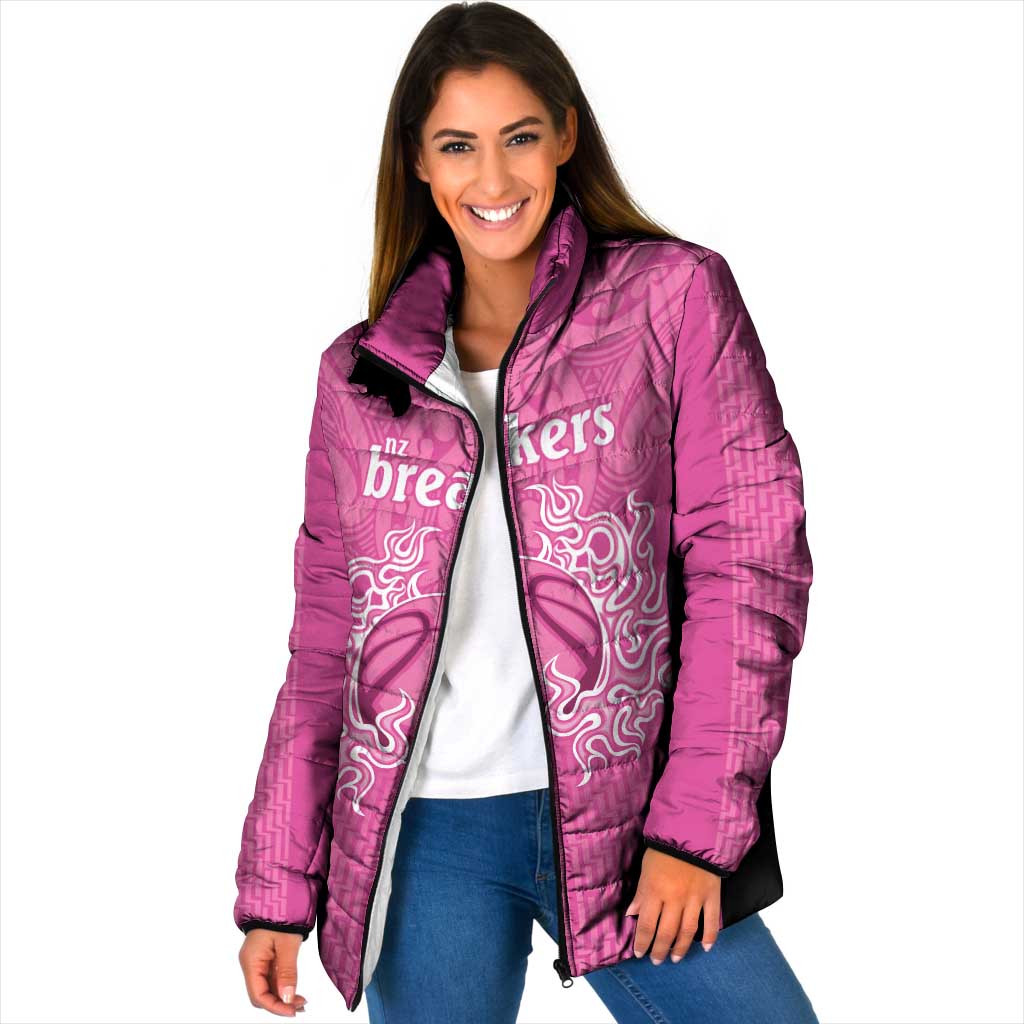 New Zealand Custom Padded Jacket Fire Basketball Maori Tribal Pink - Aussie Hoodie