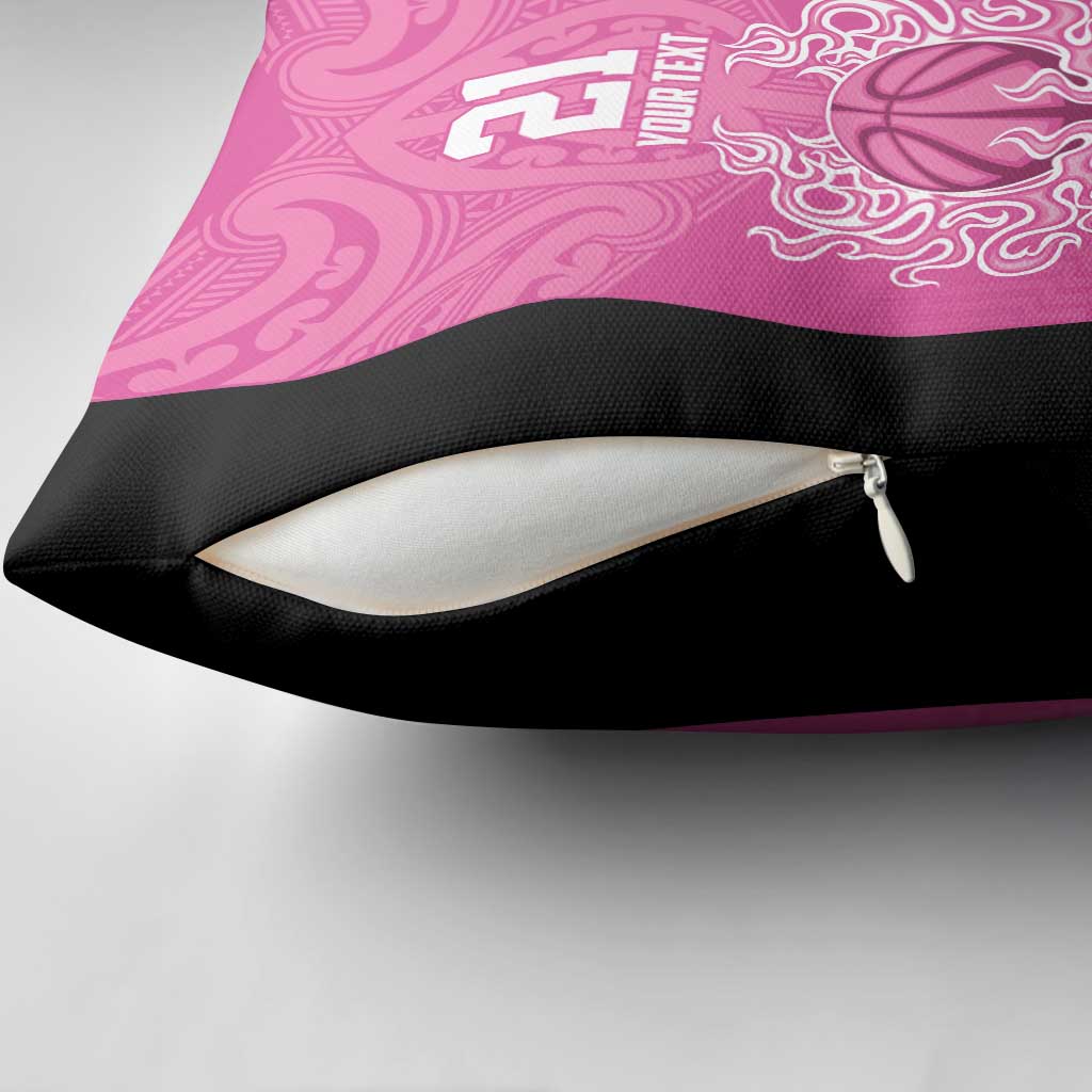 New Zealand Custom Pillow Cover Fire Basketball Maori Tribal Pink - Aussie Hoodie