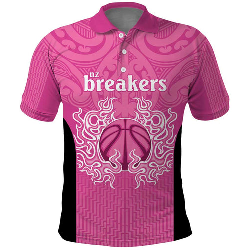 New Zealand Custom Polo Shirt Fire Basketball Maori Tribal Pink - Aussie Hoodie