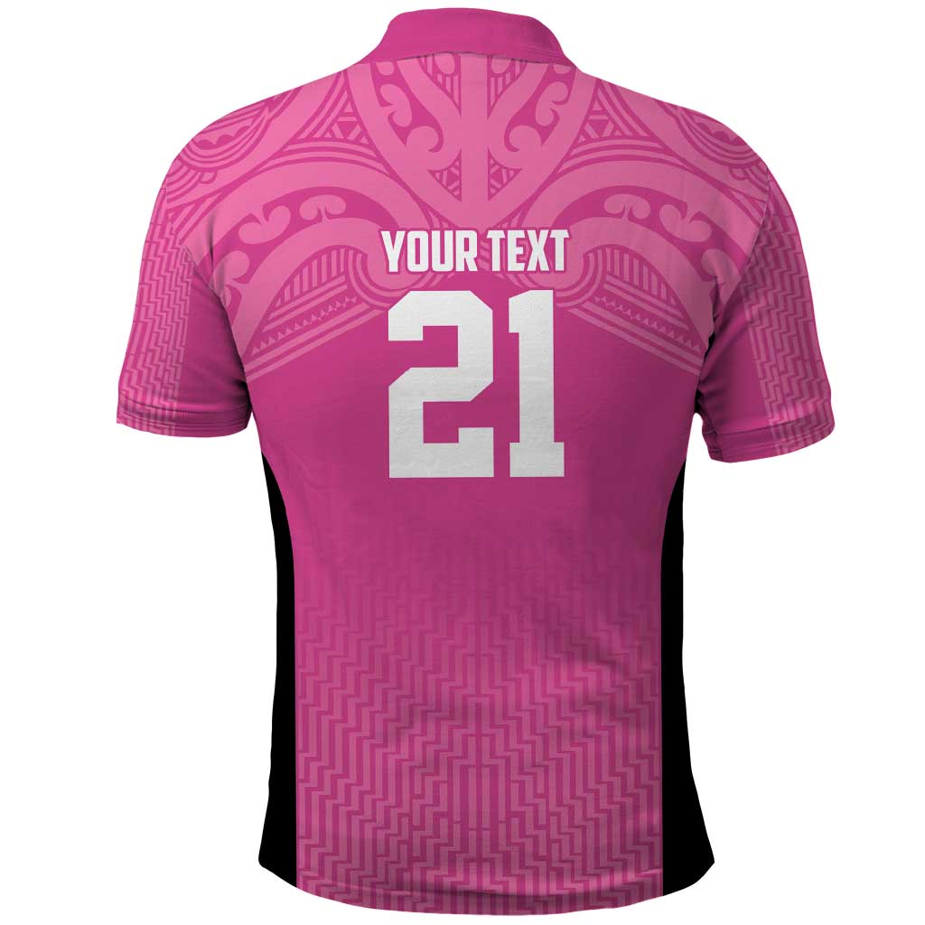 New Zealand Custom Polo Shirt Fire Basketball Maori Tribal Pink - Aussie Hoodie
