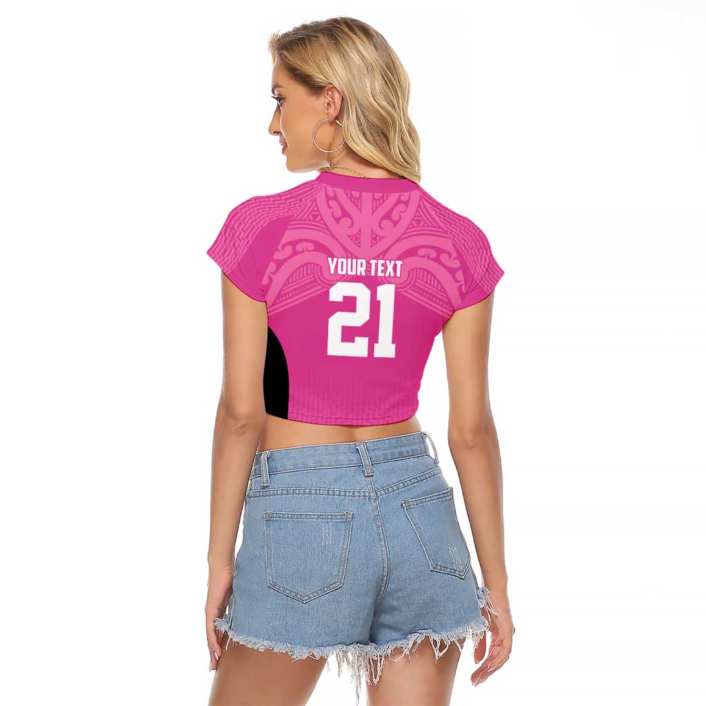 New Zealand Custom Raglan Cropped T Shirt Fire Basketball Maori Tribal Pink - Aussie Hoodie