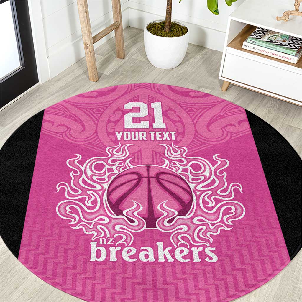 New Zealand Custom Round Carpet Fire Basketball Maori Tribal Pink - Aussie Hoodie