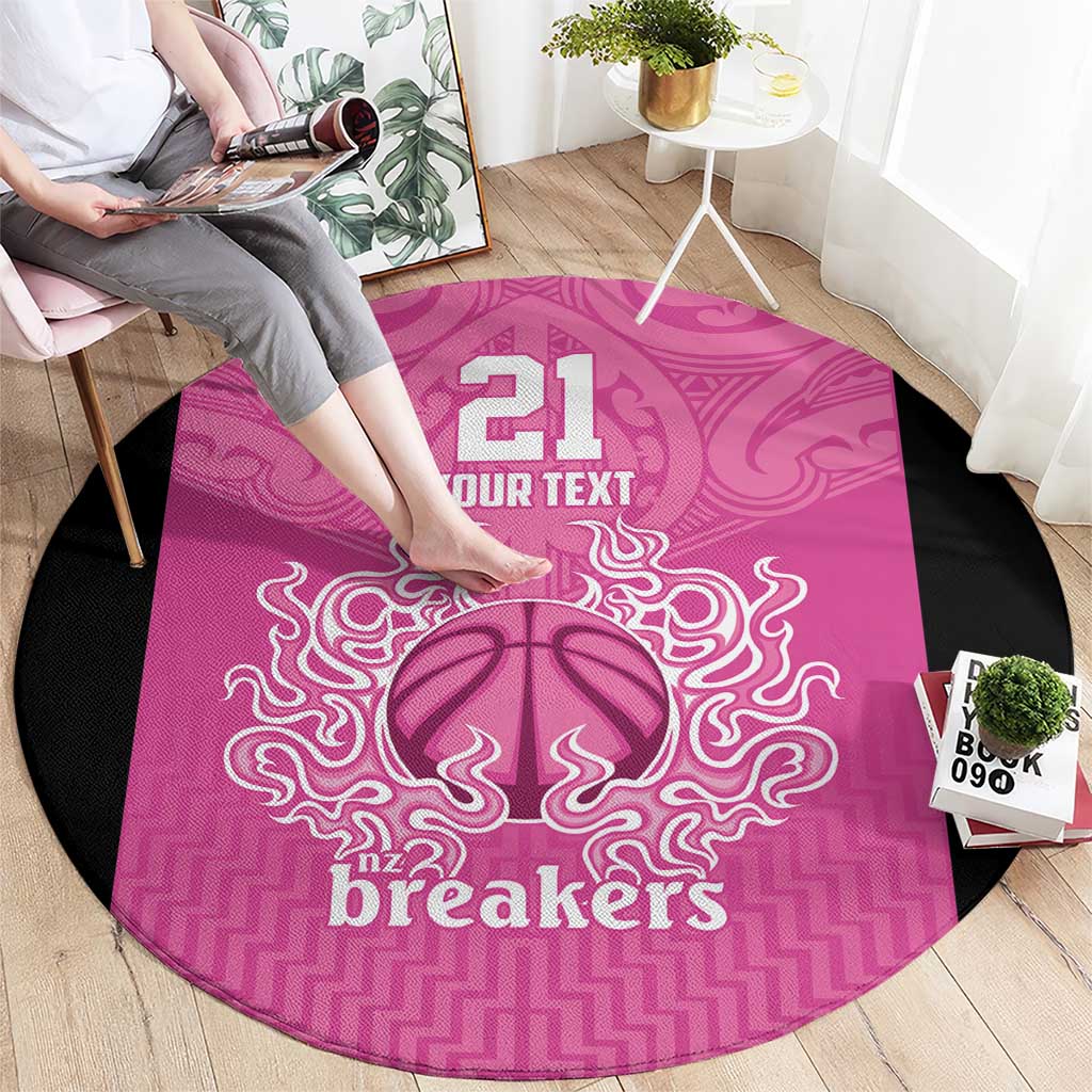 New Zealand Custom Round Carpet Fire Basketball Maori Tribal Pink - Aussie Hoodie