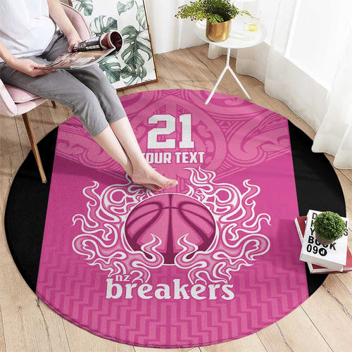 New Zealand Custom Round Carpet Fire Basketball Maori Tribal Pink - Aussie Hoodie