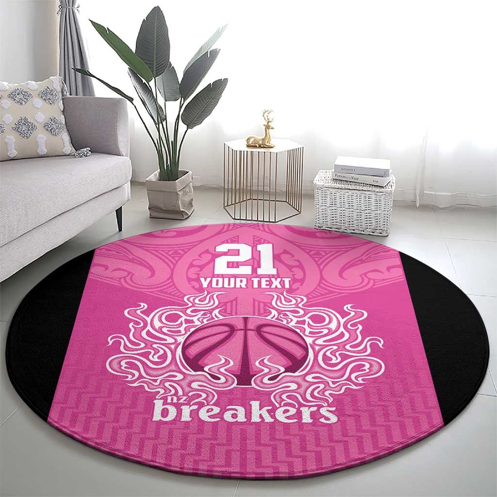 New Zealand Custom Round Carpet Fire Basketball Maori Tribal Pink - Aussie Hoodie