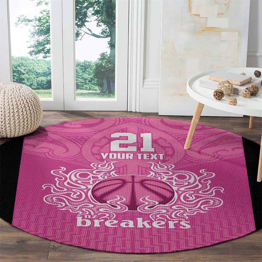 New Zealand Custom Round Carpet Fire Basketball Maori Tribal Pink - Aussie Hoodie