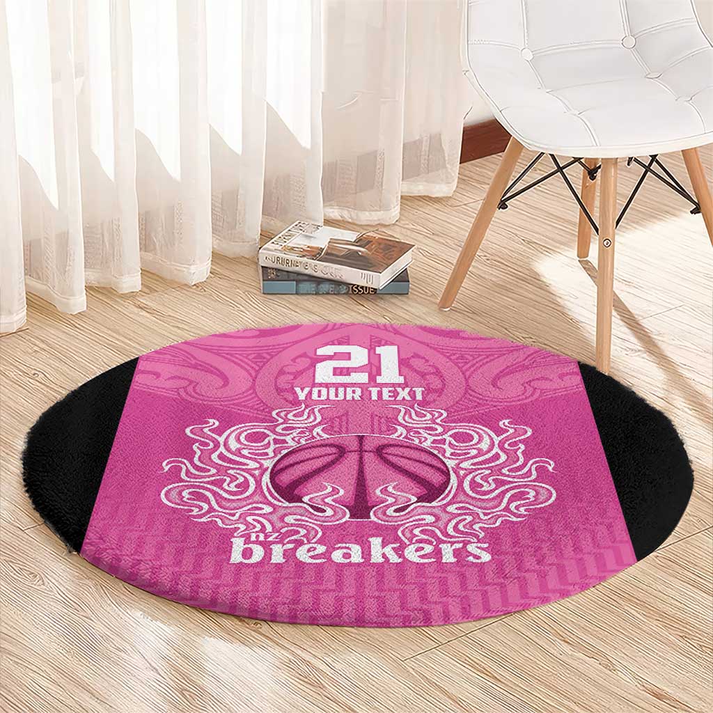 New Zealand Custom Round Carpet Fire Basketball Maori Tribal Pink - Aussie Hoodie