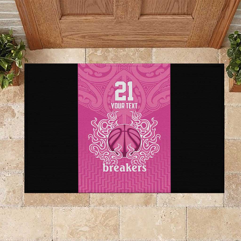 New Zealand Custom Rubber Doormat Fire Basketball Maori Tribal Pink - Aussie Hoodie