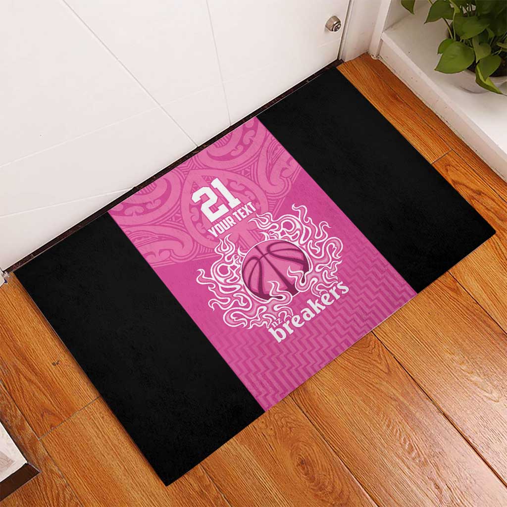 New Zealand Custom Rubber Doormat Fire Basketball Maori Tribal Pink - Aussie Hoodie