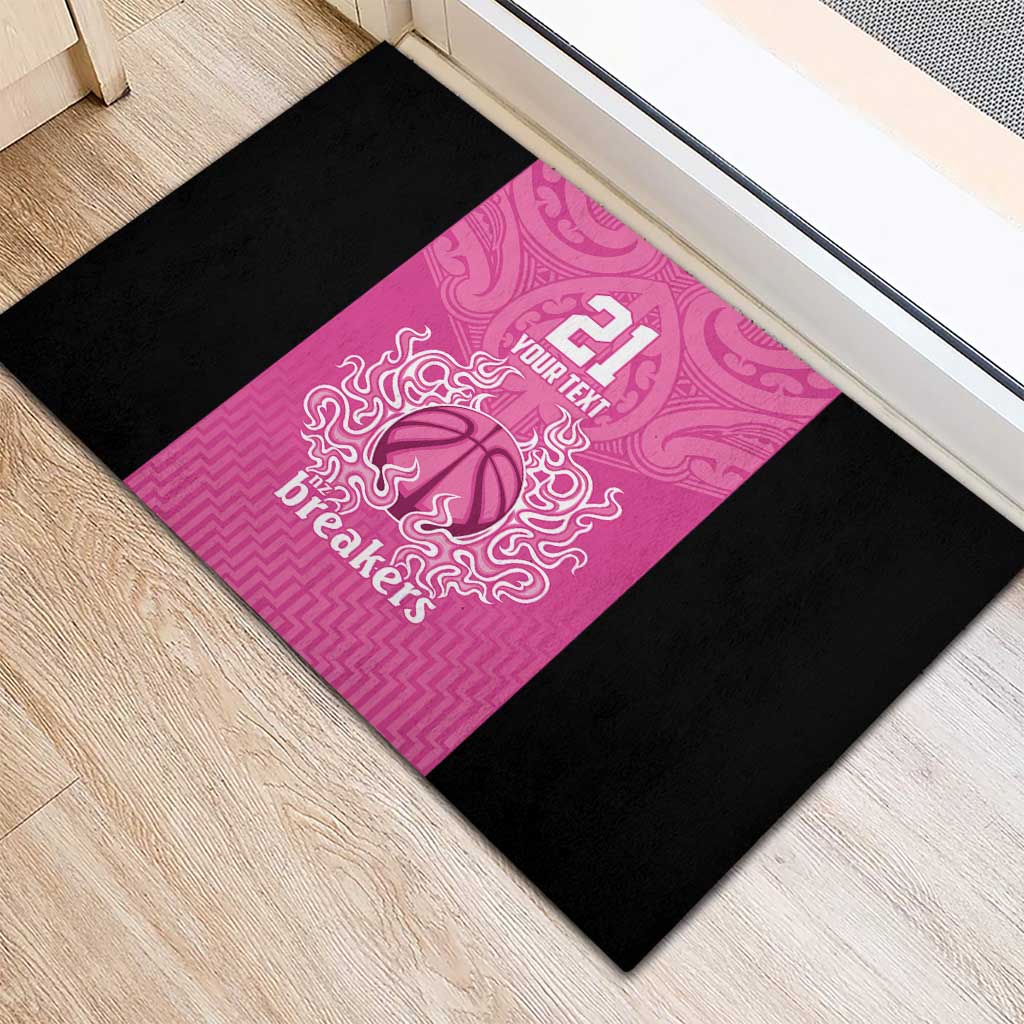 New Zealand Custom Rubber Doormat Fire Basketball Maori Tribal Pink - Aussie Hoodie