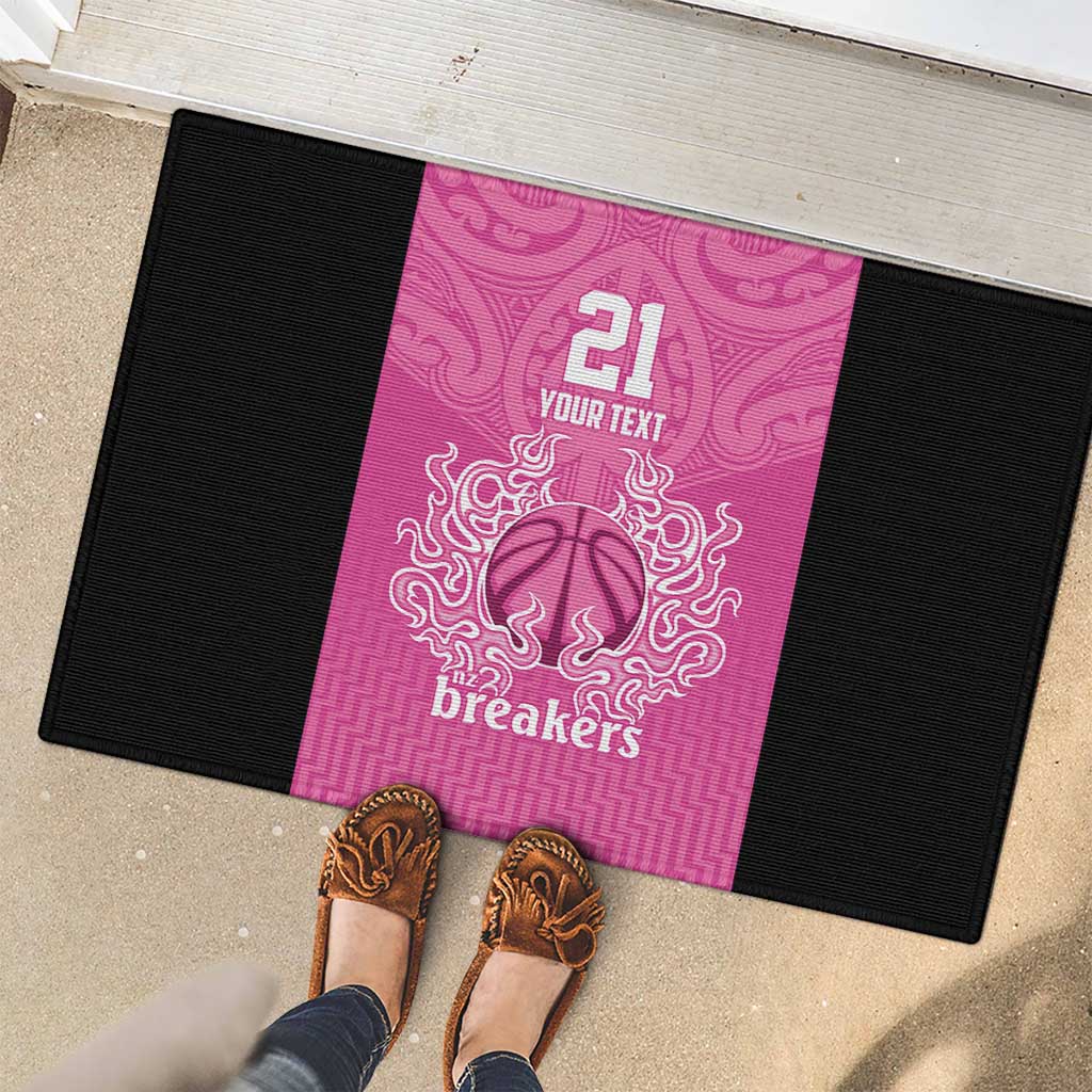 New Zealand Custom Rubber Doormat Fire Basketball Maori Tribal Pink - Aussie Hoodie