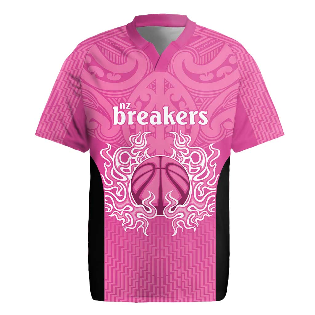 New Zealand Custom Rugby Jersey Fire Basketball Maori Tribal Pink - Aussie Hoodie