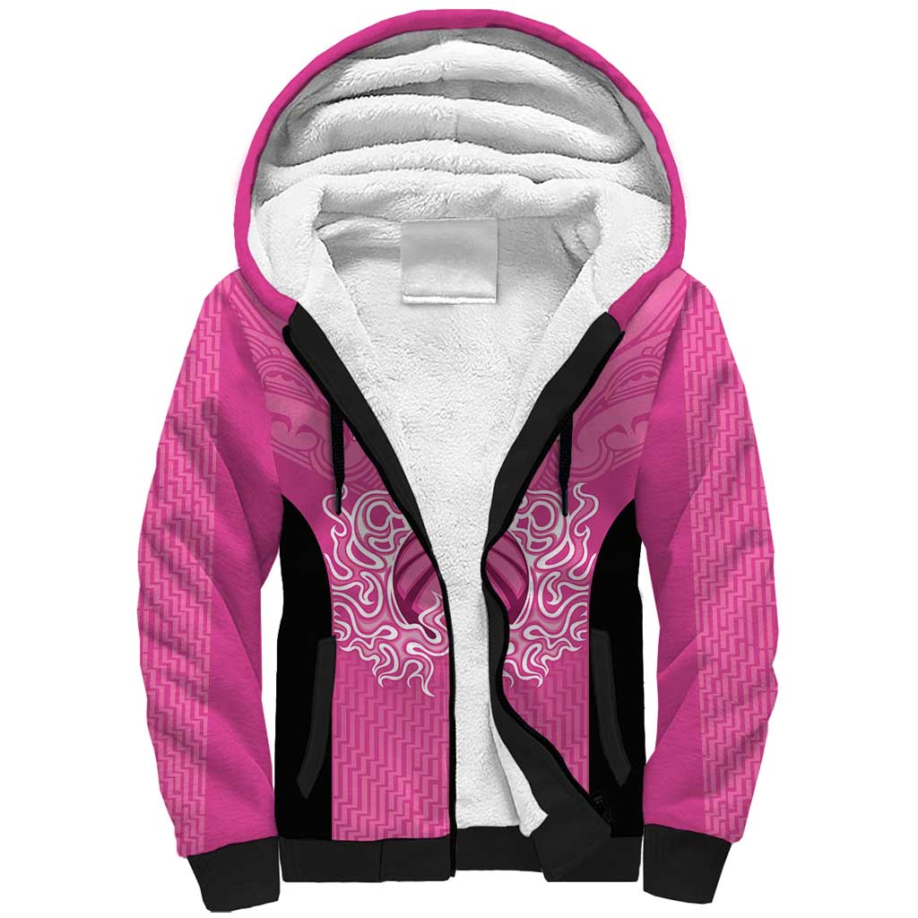 New Zealand Custom Sherpa Hoodie Fire Basketball Maori Tribal Pink - Aussie Hoodie