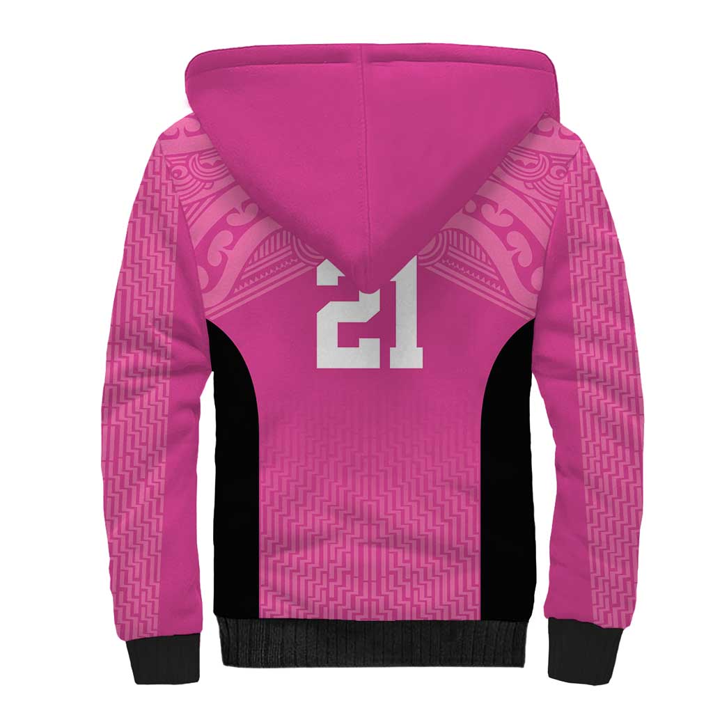 New Zealand Custom Sherpa Hoodie Fire Basketball Maori Tribal Pink - Aussie Hoodie