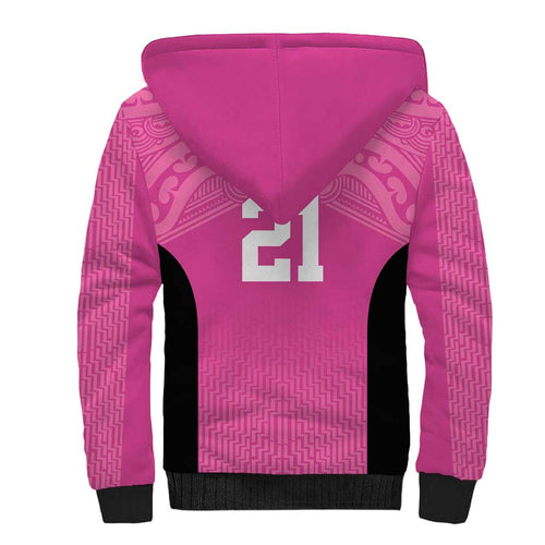 New Zealand Custom Sherpa Hoodie Fire Basketball Maori Tribal Pink - Aussie Hoodie