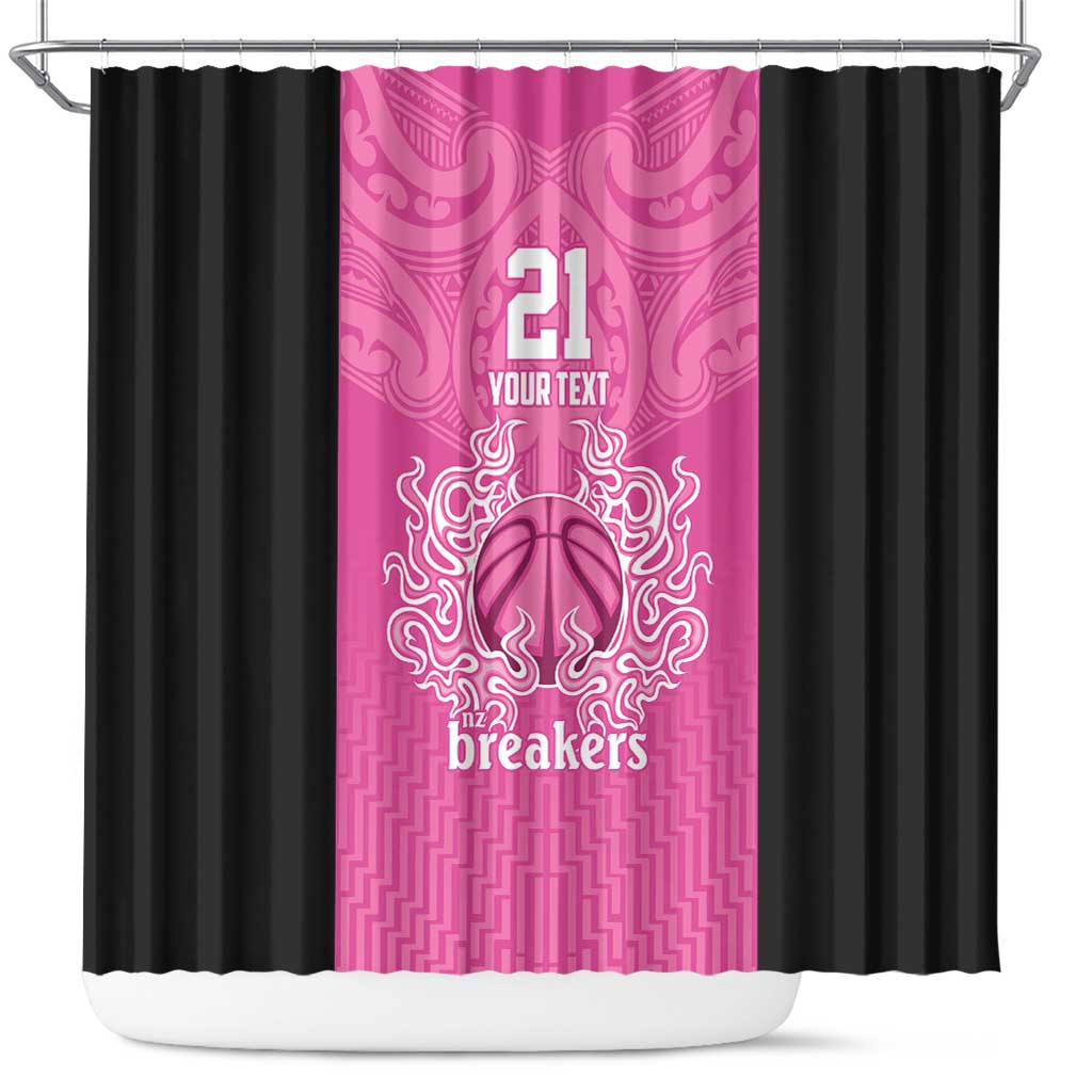 New Zealand Custom Shower Curtain Fire Basketball Maori Tribal Pink - Aussie Hoodie