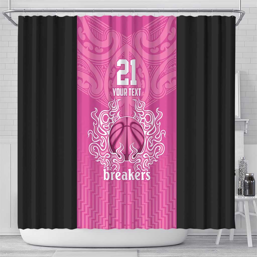 New Zealand Custom Shower Curtain Fire Basketball Maori Tribal Pink - Aussie Hoodie