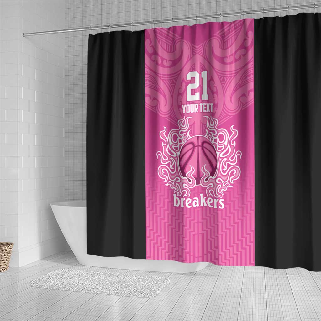 New Zealand Custom Shower Curtain Fire Basketball Maori Tribal Pink - Aussie Hoodie