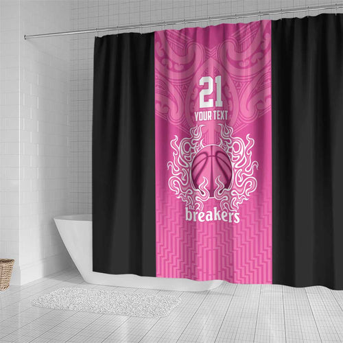 New Zealand Custom Shower Curtain Fire Basketball Maori Tribal Pink - Aussie Hoodie