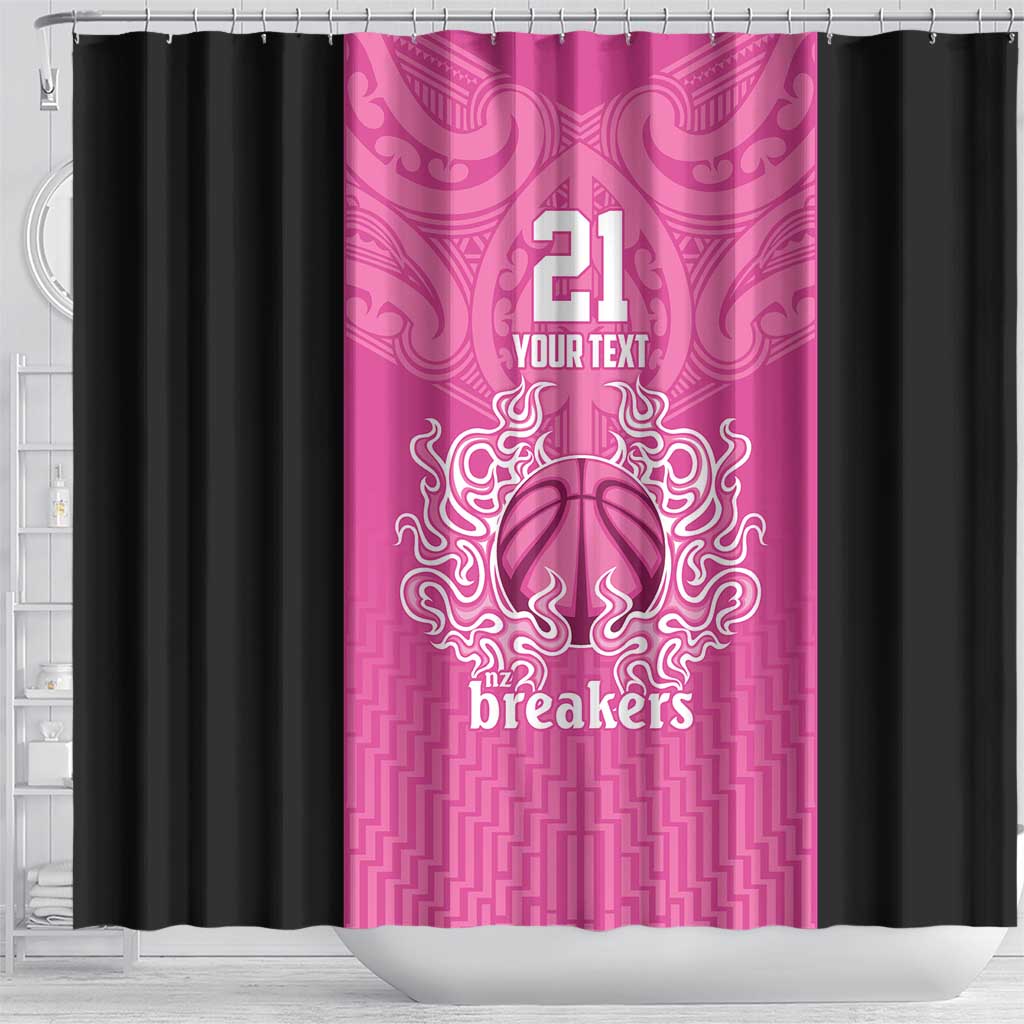 New Zealand Custom Shower Curtain Fire Basketball Maori Tribal Pink - Aussie Hoodie