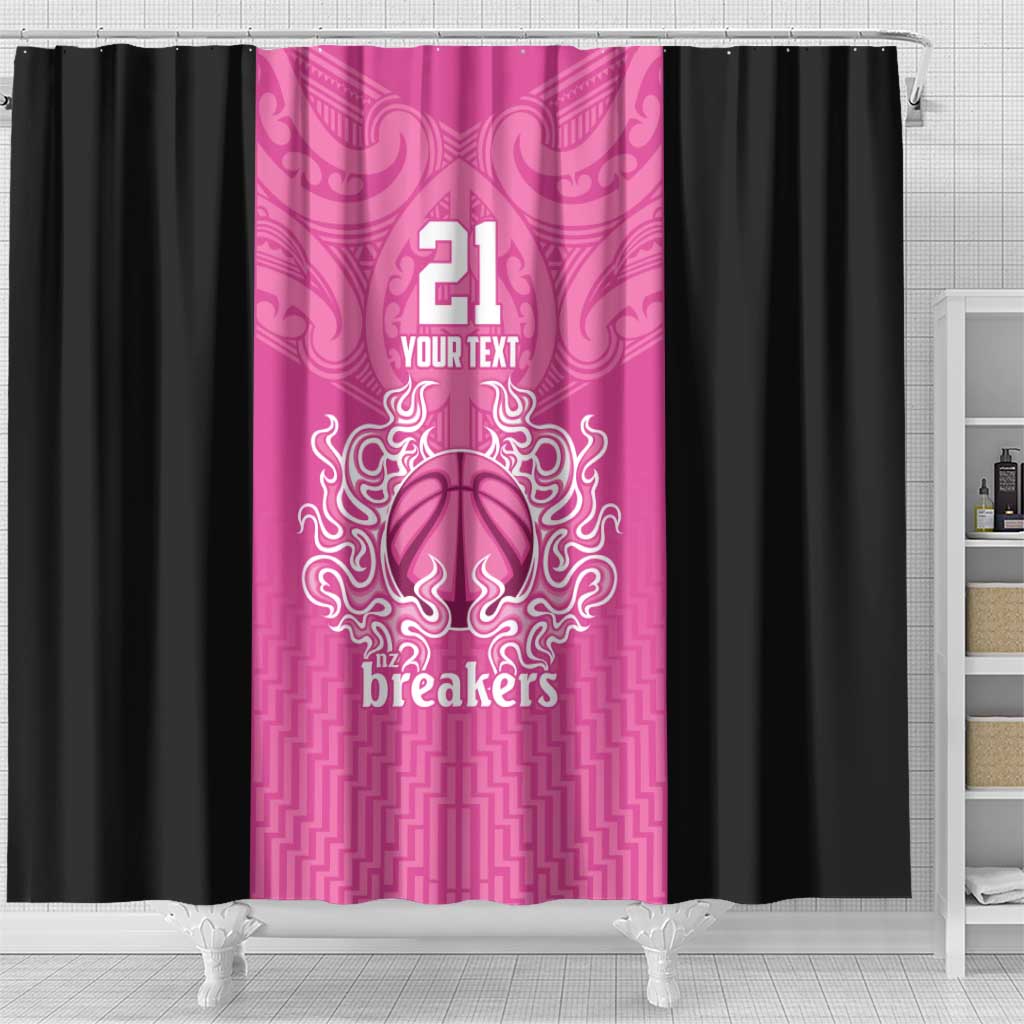 New Zealand Custom Shower Curtain Fire Basketball Maori Tribal Pink - Aussie Hoodie