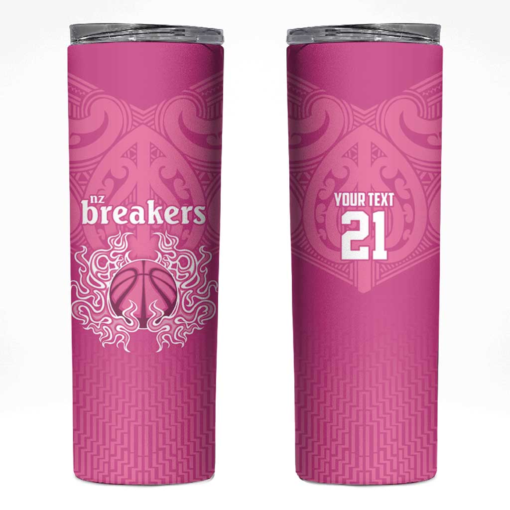 New Zealand Custom Skinny Tumbler Fire Basketball Maori Tribal Pink - Aussie Hoodie