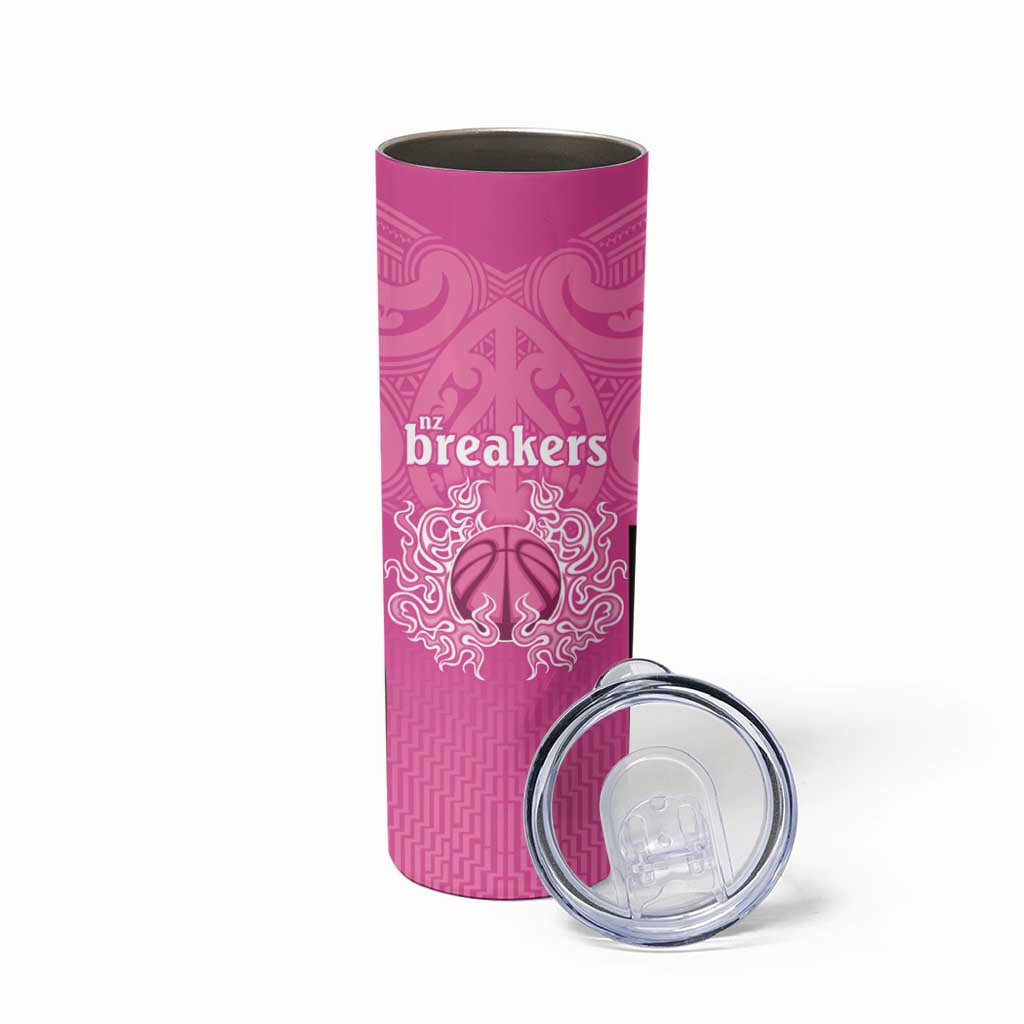 New Zealand Custom Skinny Tumbler Fire Basketball Maori Tribal Pink - Aussie Hoodie