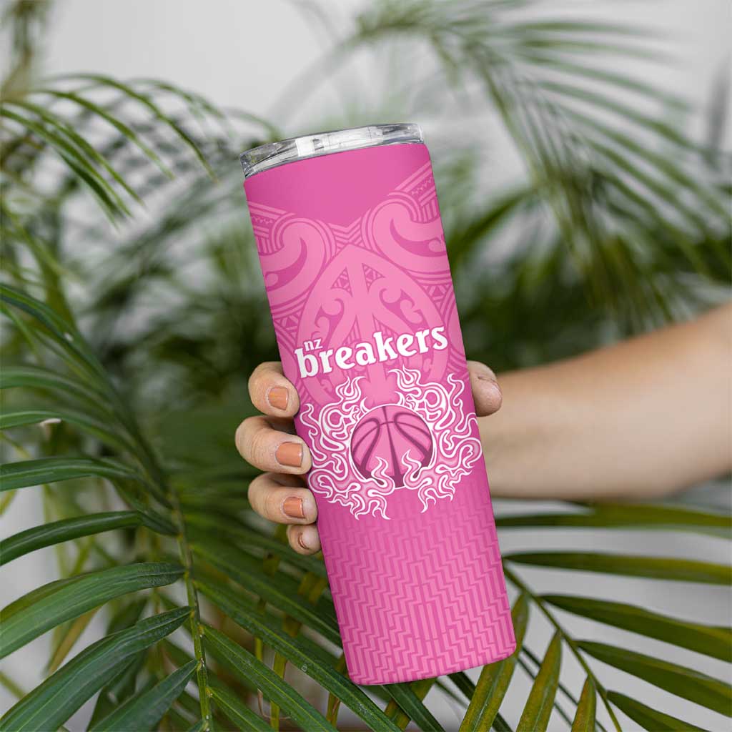 New Zealand Custom Skinny Tumbler Fire Basketball Maori Tribal Pink - Aussie Hoodie