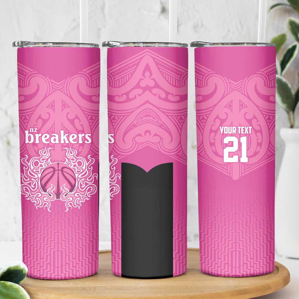 New Zealand Custom Skinny Tumbler Fire Basketball Maori Tribal Pink - Aussie Hoodie