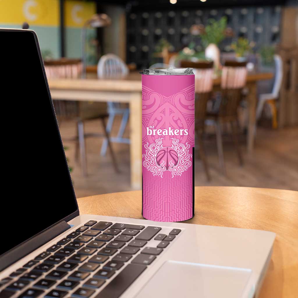 New Zealand Custom Skinny Tumbler Fire Basketball Maori Tribal Pink - Aussie Hoodie